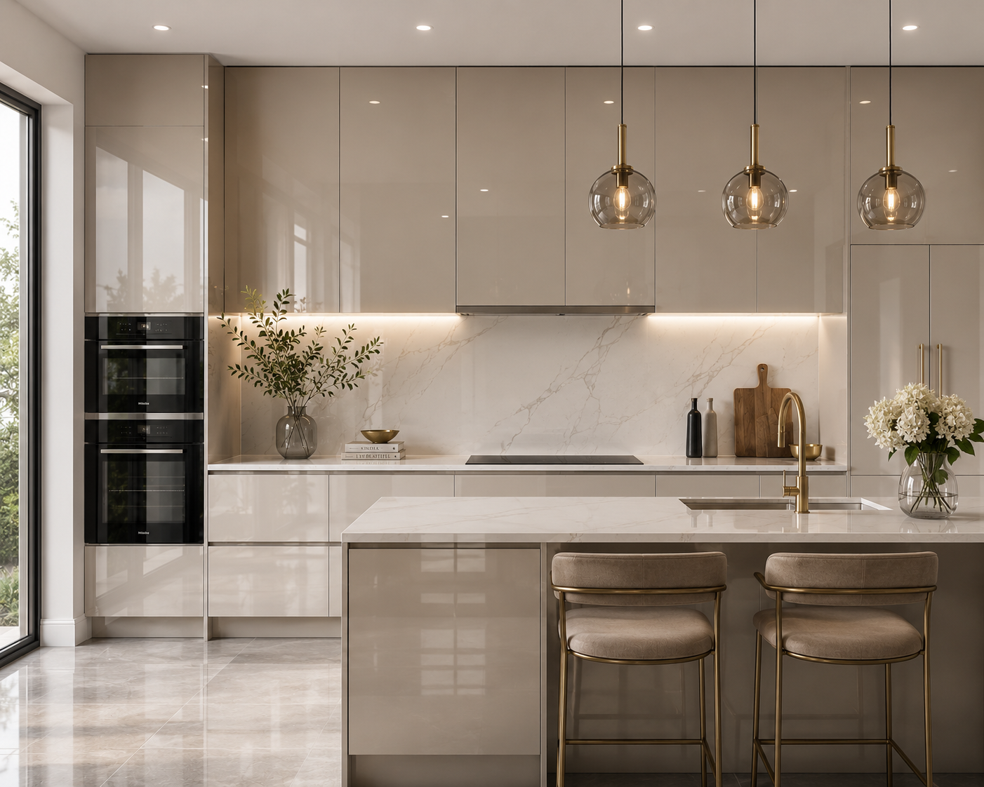 High-Gloss Cream & Walnut